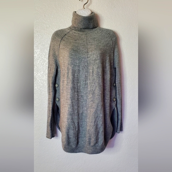 Nordstrims CASLON Wool Blend Gray Turtleneck Button Fly Away Tunic Knit Sweater - Picture 1 of 8